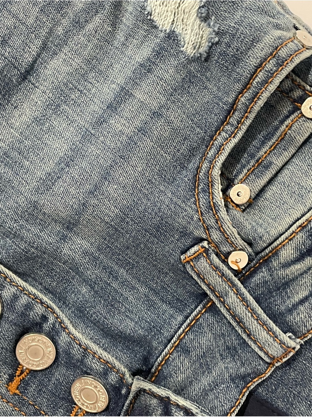 Indigo Rein Mid- Rise Distressed Blue Denim Shorts - Picture 4 of 12
